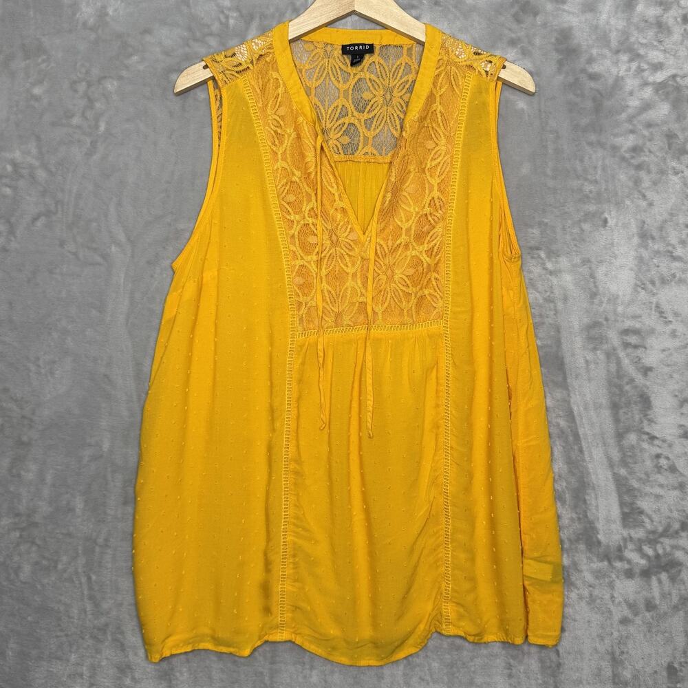 torrid Bright Yellow Lace-Detail Sleeveless Tank